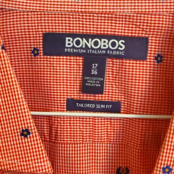 Bonobos Dress Shirt Red Check Floral 17/36 - Picture 2 of 3
